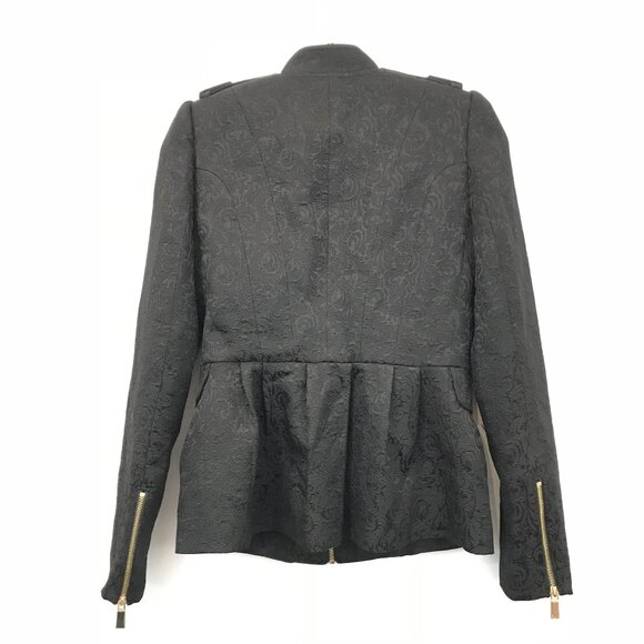 Black Jacquard Military Style Jacket Gold Button Zipper Vince Camuto Size M - Picture 9 of 13